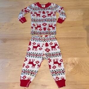 Hanna Andersson Organic Long John Pajamas in Dear Deer Holiday Print size 18-24